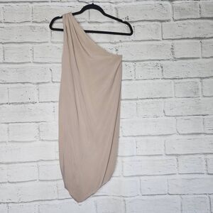 Ramy Brook Beige One Shoulder Mini Dress Bubble Hem 100% Silk Party